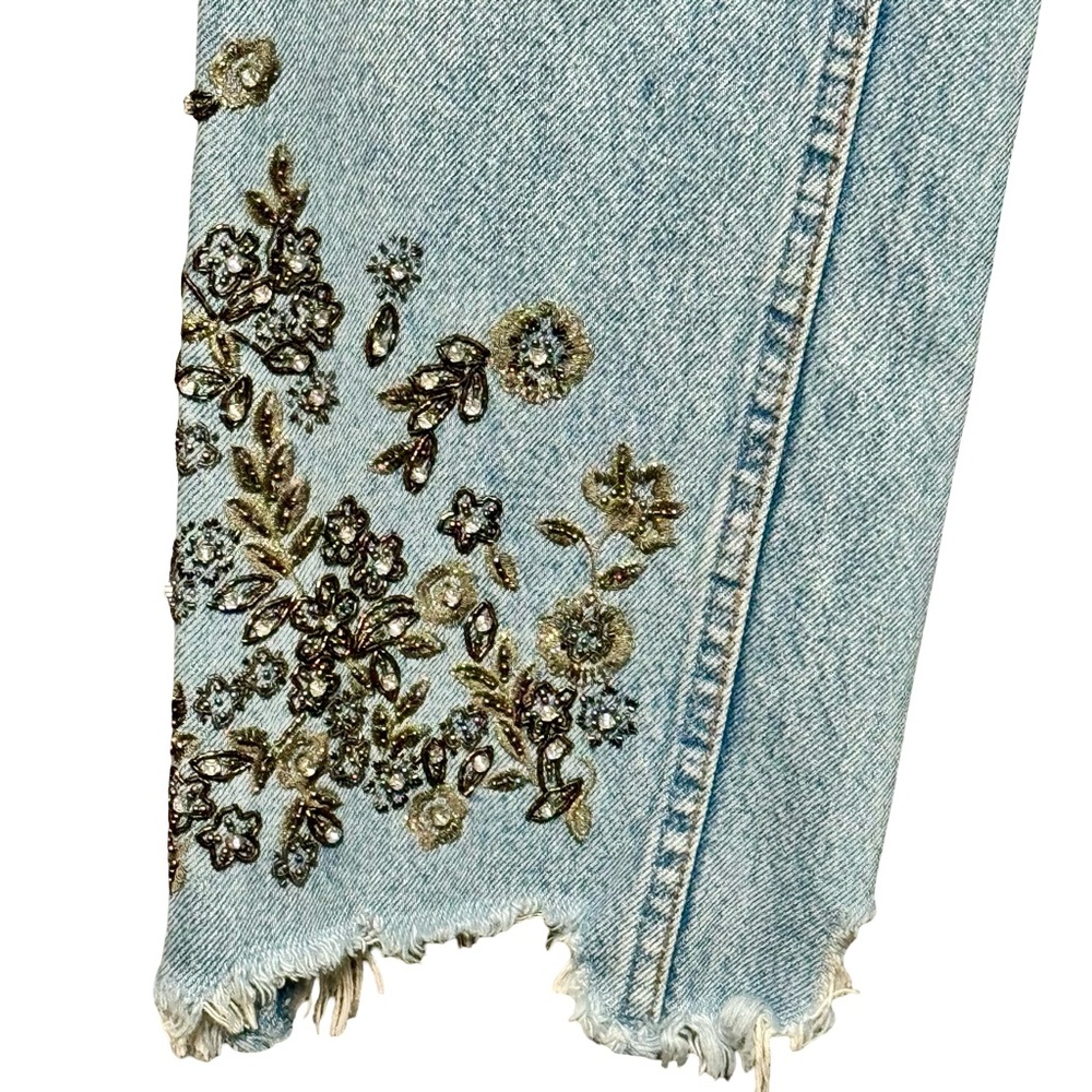 Abercrombie and Fitch Annie High Rise Straight Raw Hem Beaded Embroidered Jeans - Picture 8 of 13